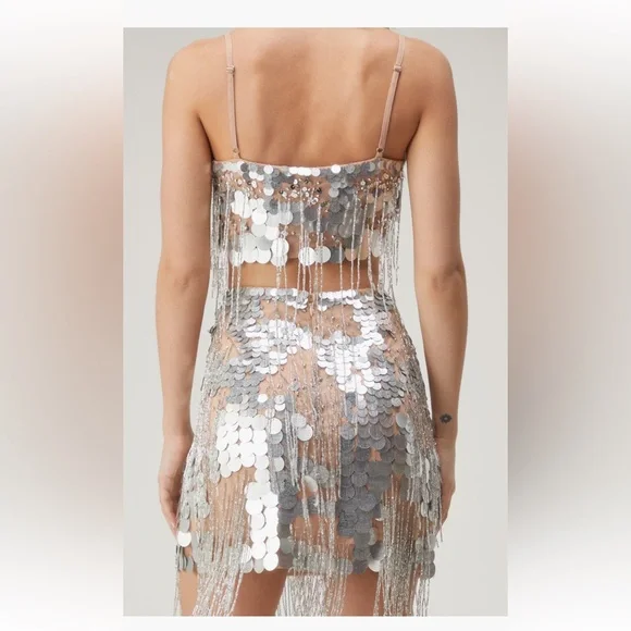 Nasty Gal Silver Sequin Fringe Two-Piece Set - Picture 3 of 6